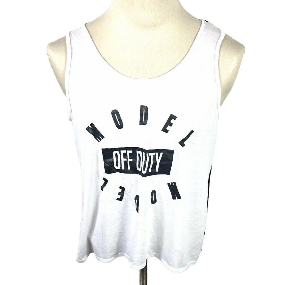 Material Girl Active Juniors' Women's Mesh-Back Tank Top,‎ White/Black XL - Picture 3 of 8